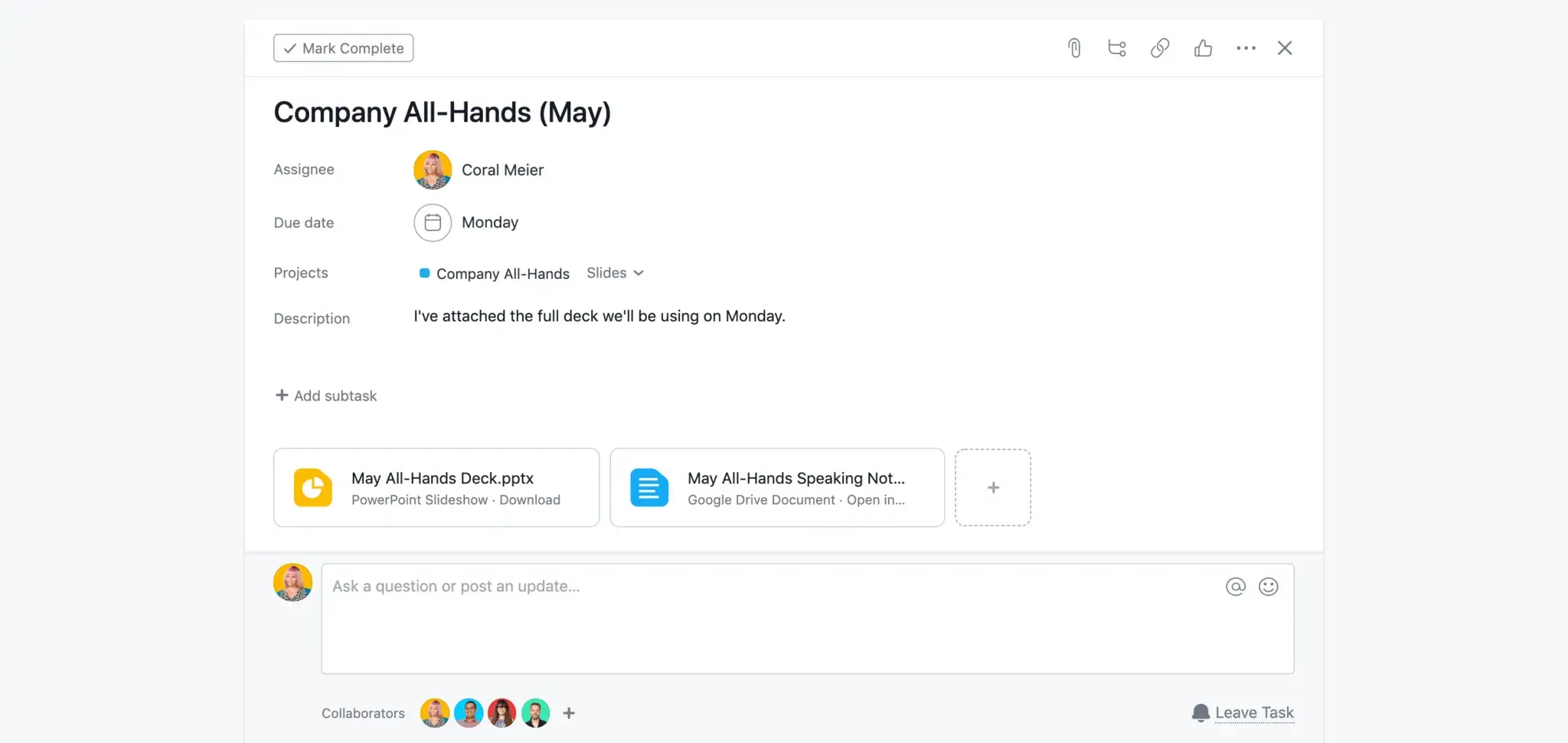 File storage and sharing in Asana