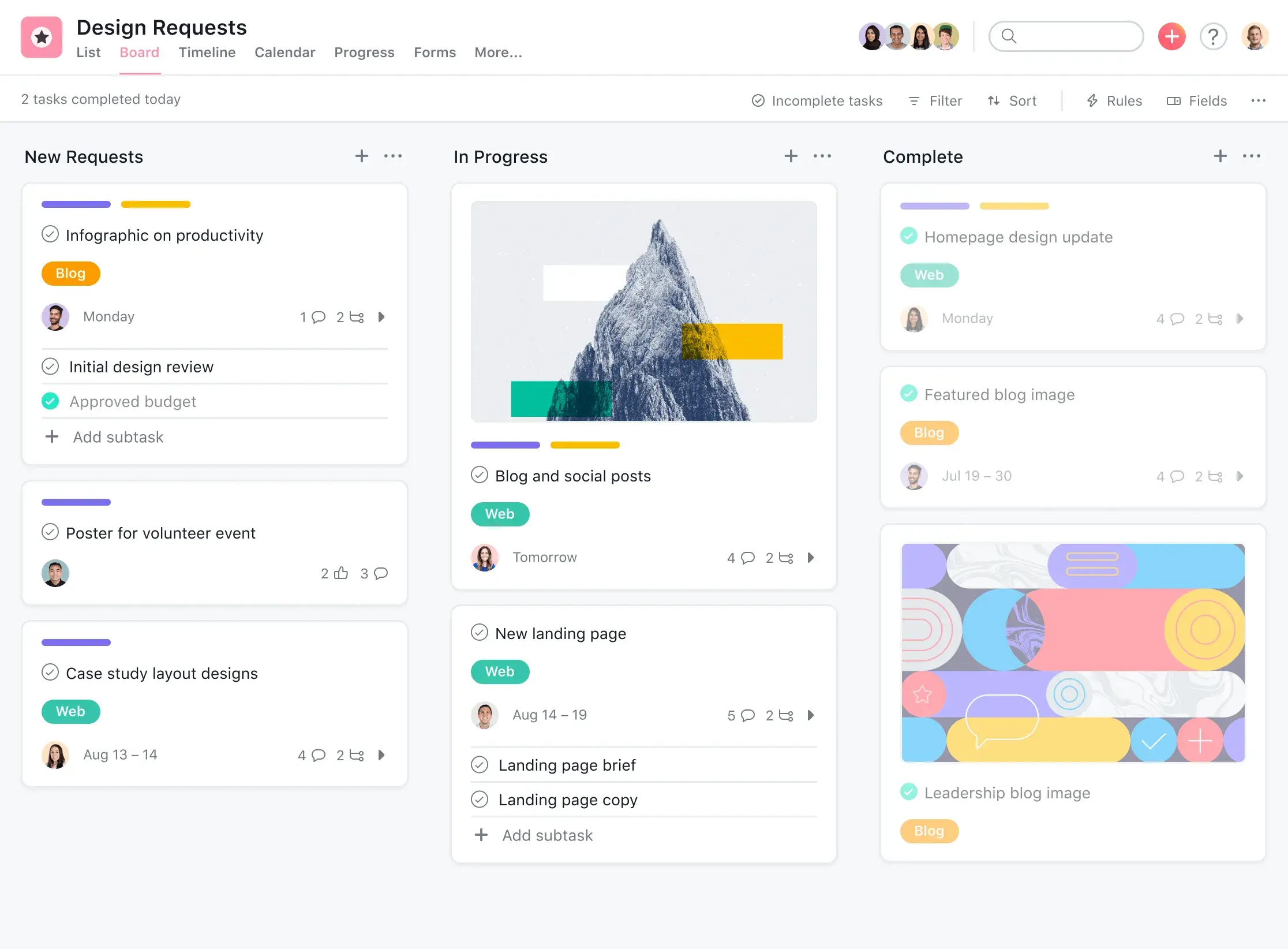 Abstracted product UI of program management in Asana