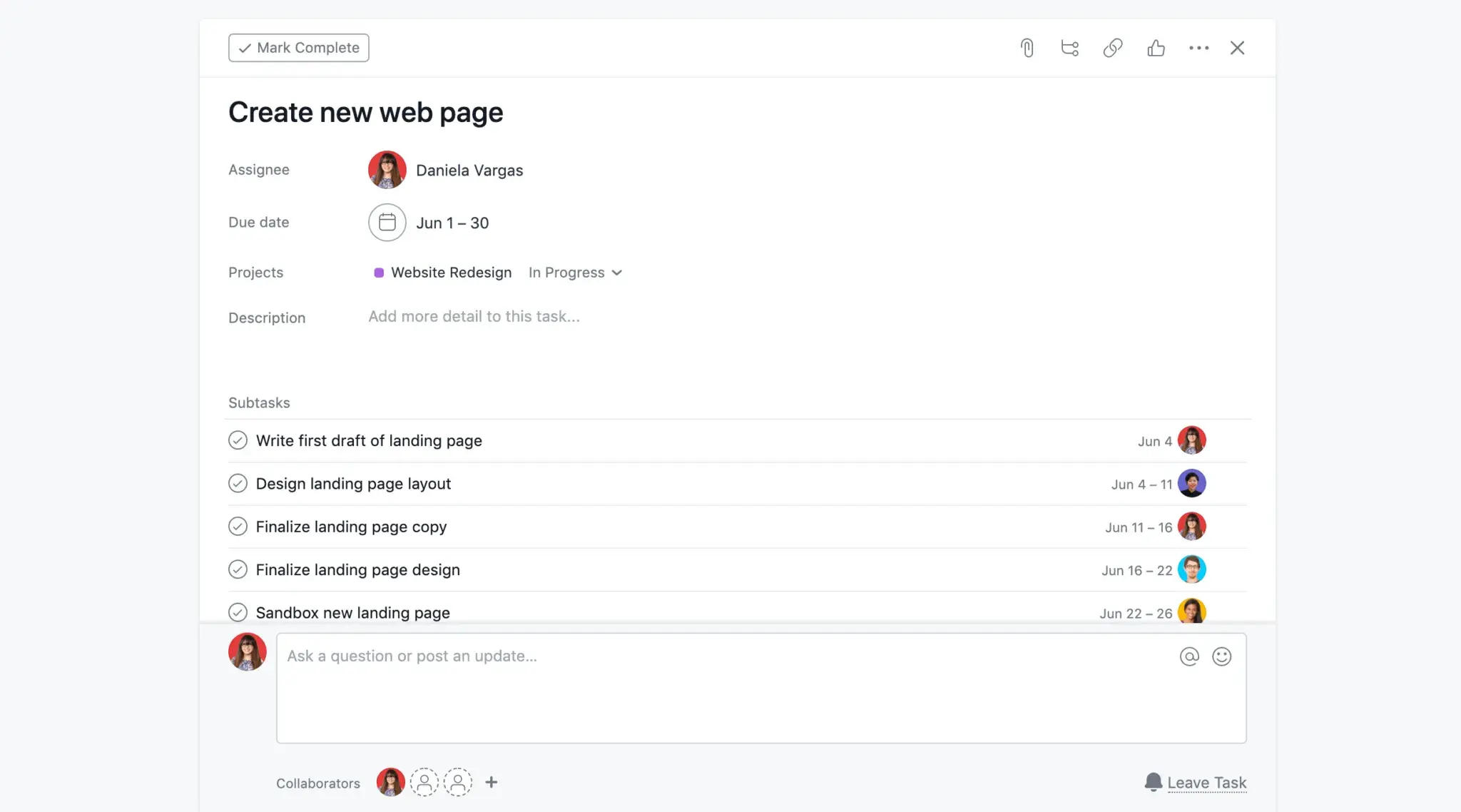 Product UI: Subtasks in Asana