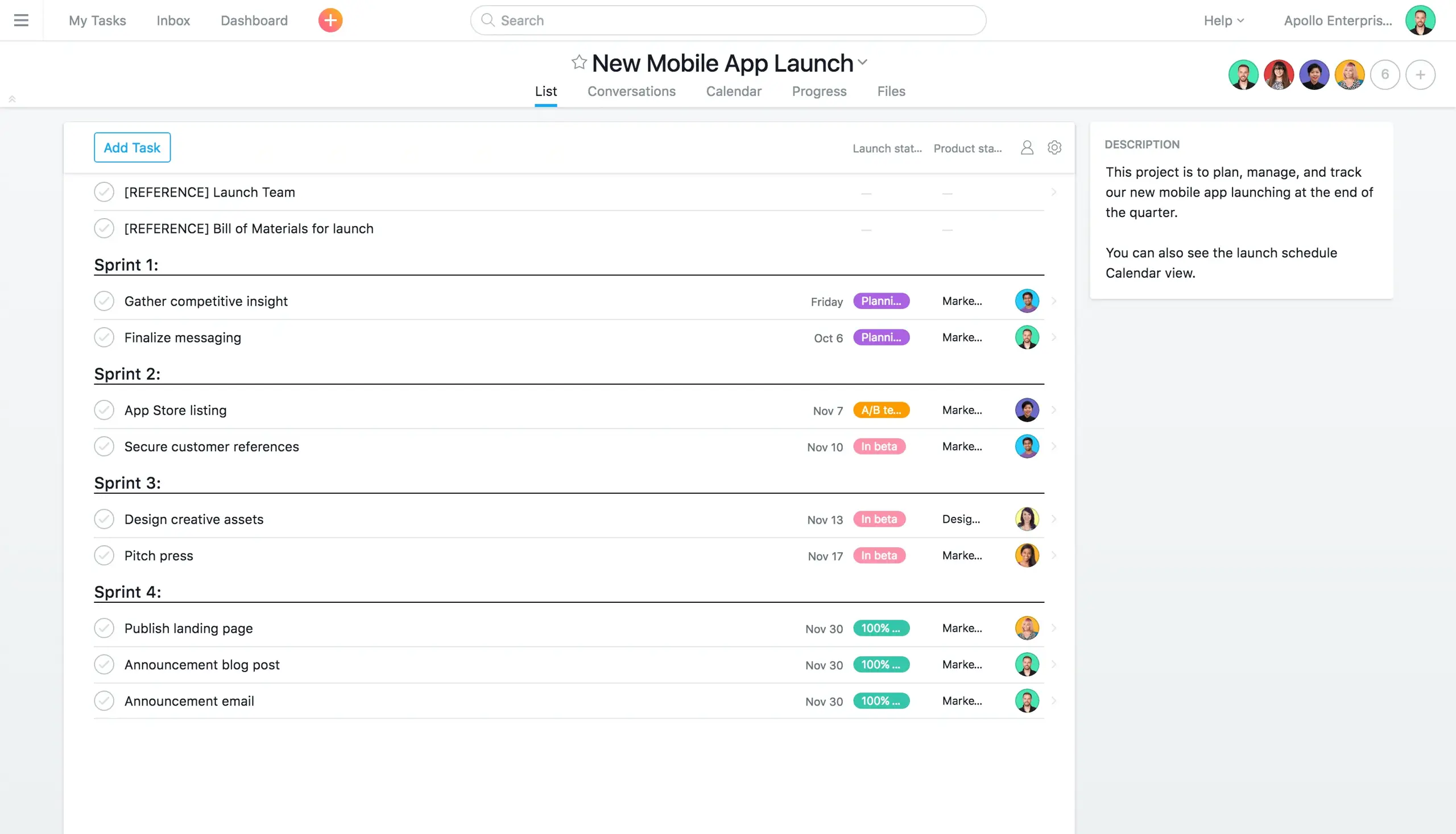 Product UI: New mobile app launch in Asana