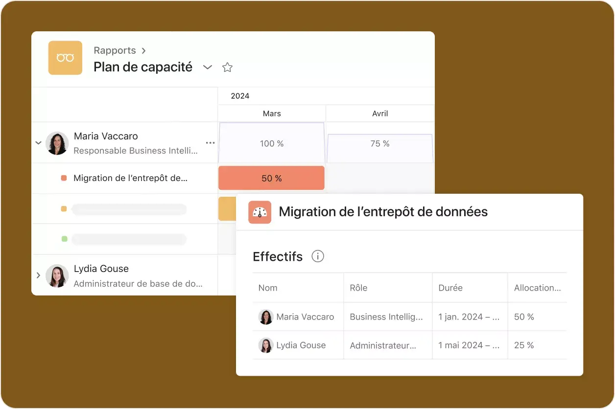 Plan de capacité sur Asana : exemple de l’interface utilisateur