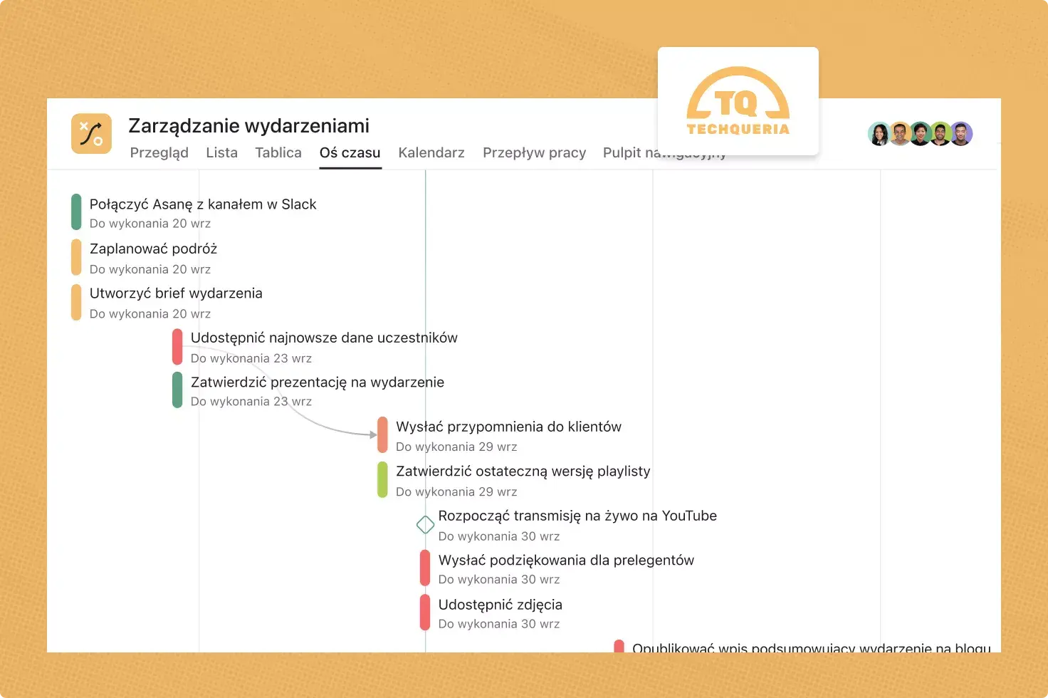 Techqueria korzysta z Asany do wdrażania przepływu pracy z zakresu zarządzania wydarzeniami