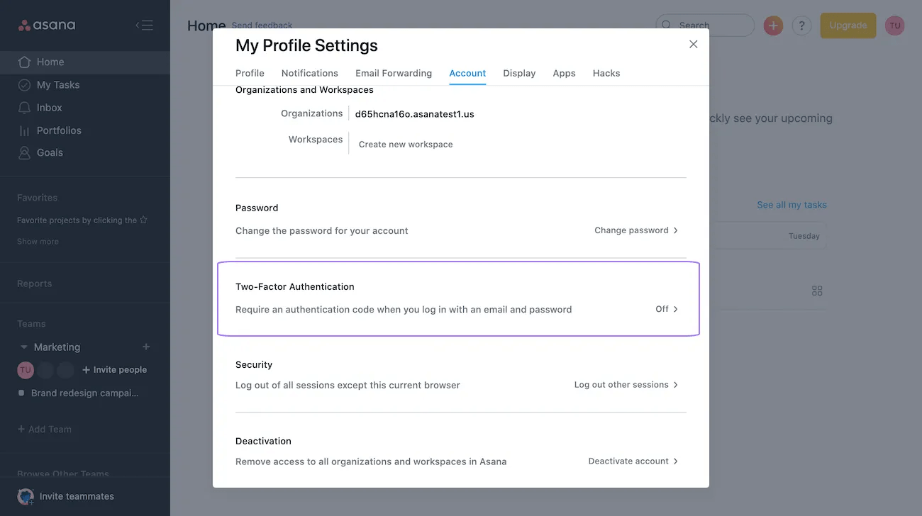 Enable or disable 2FA