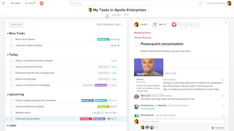 hover cards in Asana