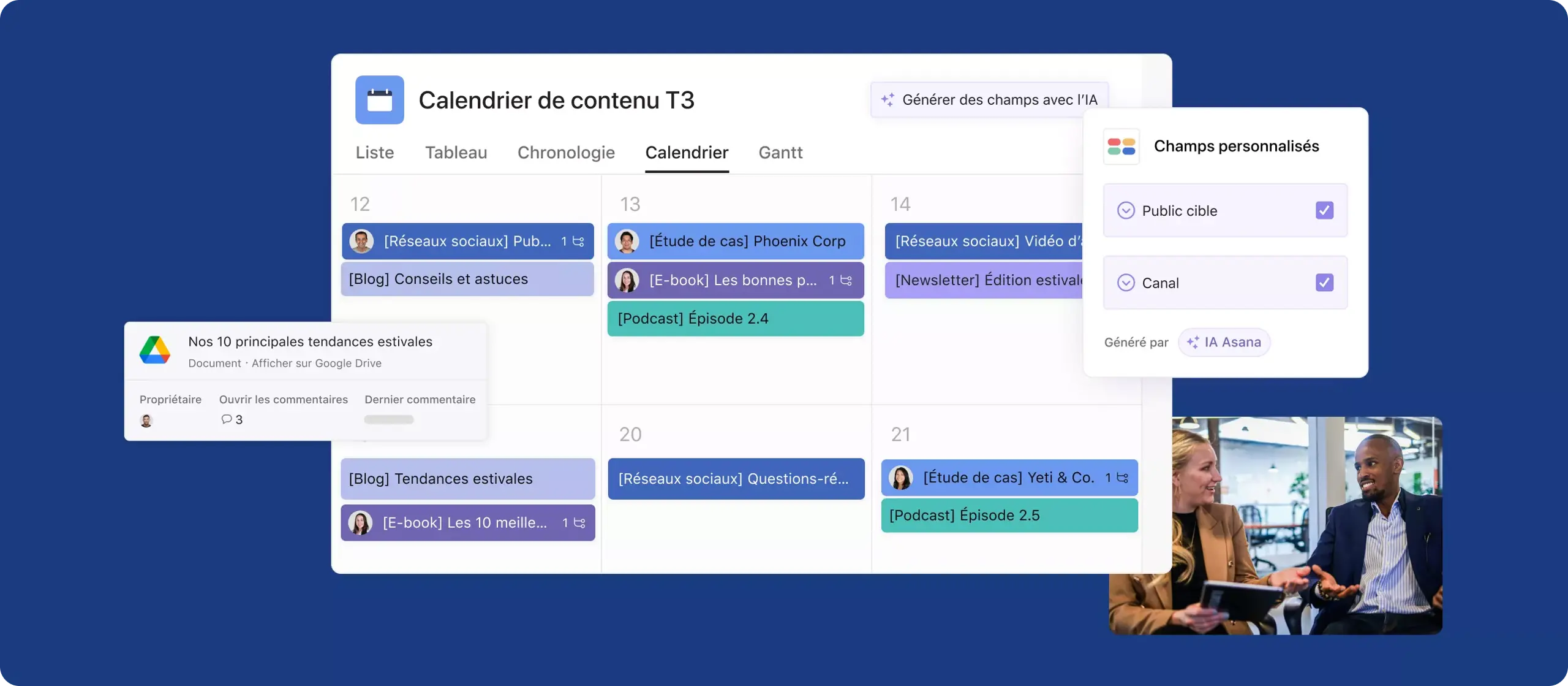 Image principale du calendrier de contenu : exemple de l’interface utilisateur produit