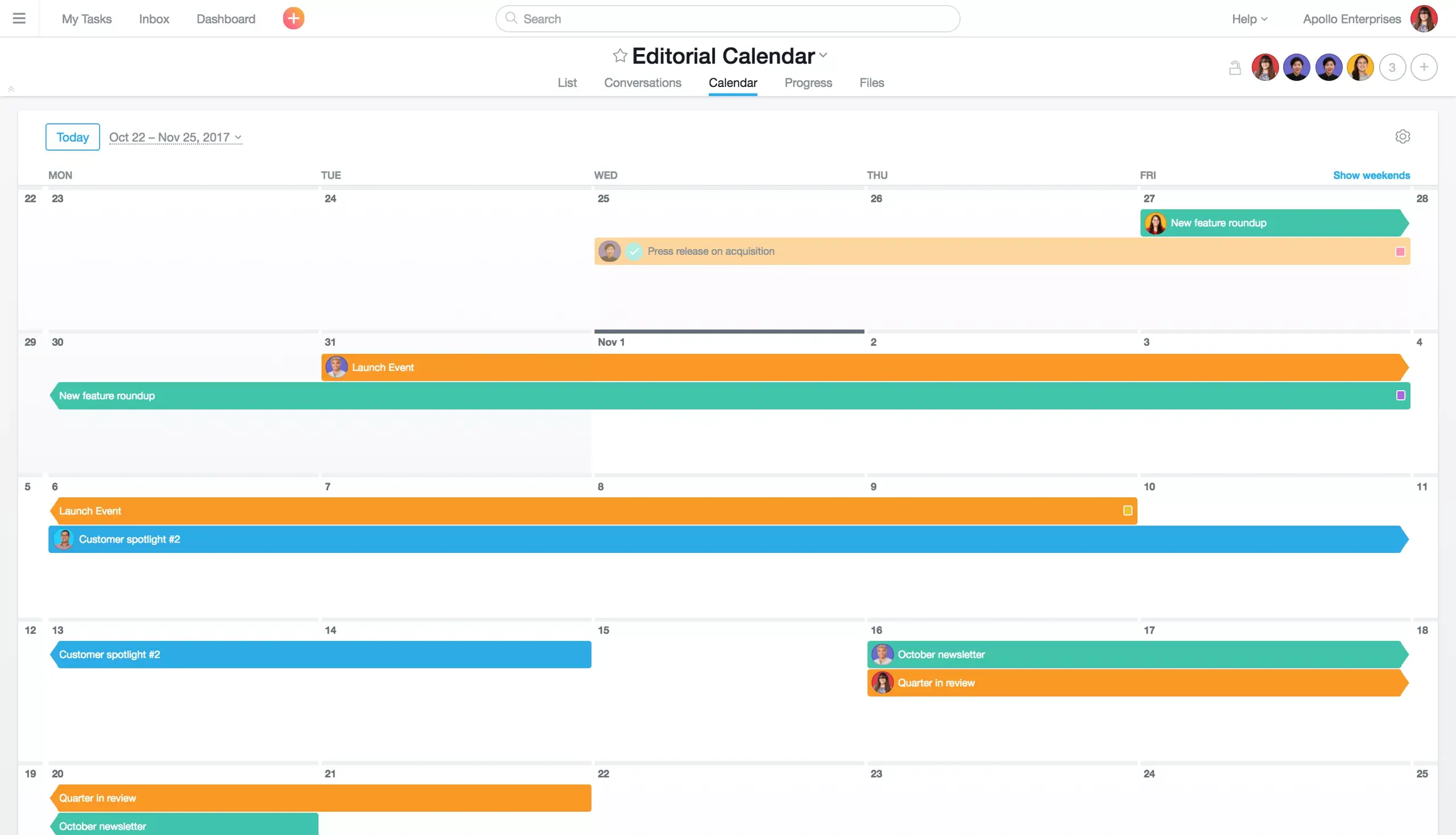 Editorial calendar