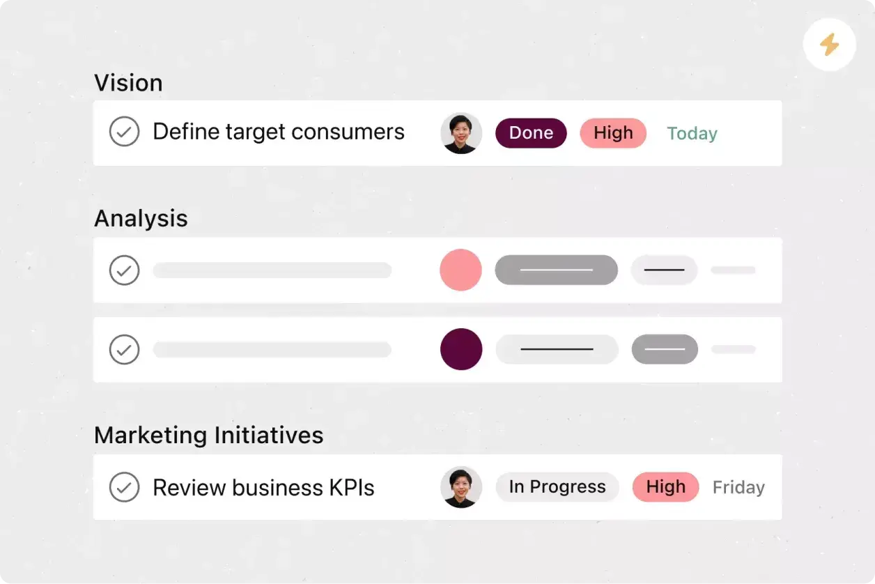 Interfaccia utente del prodotto Asana della definizione di un progetto di strategia di marketing