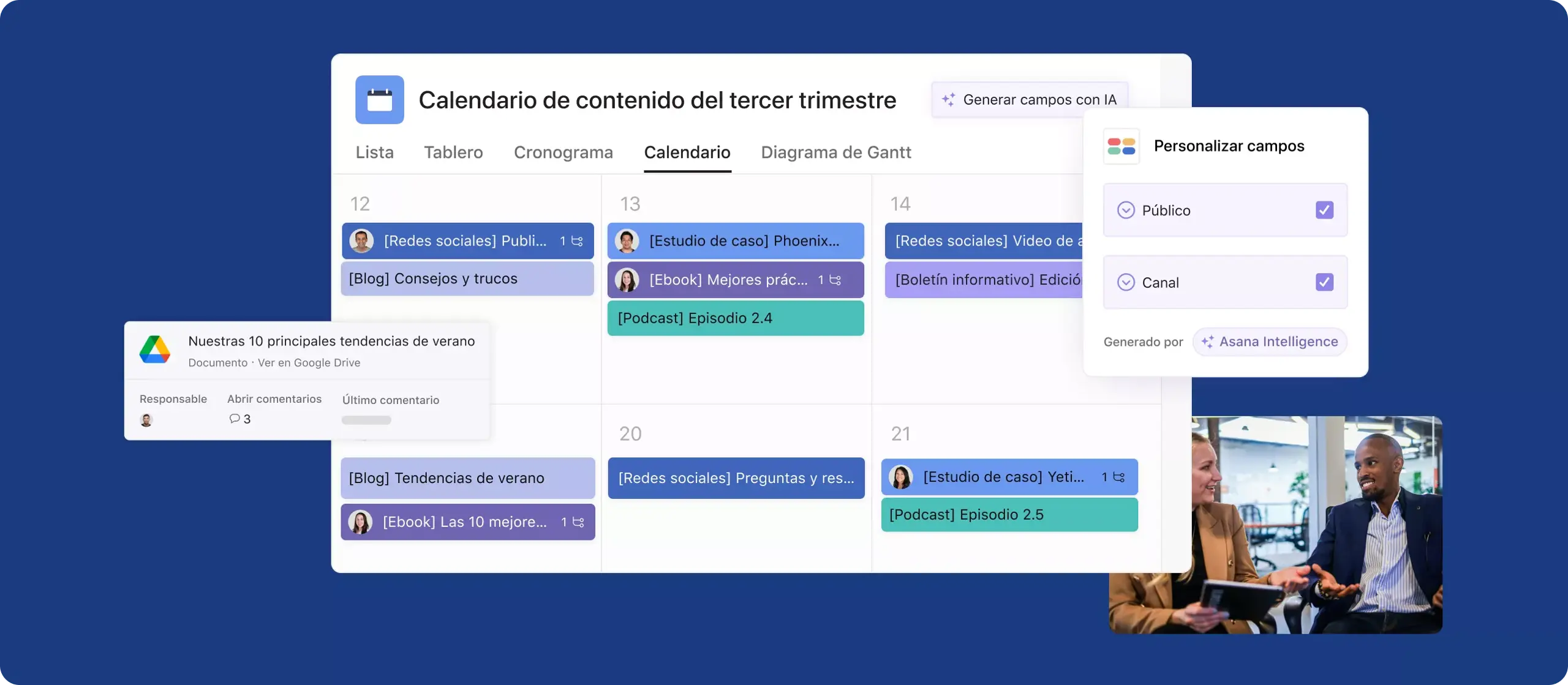 Imagen principal del calendario de contenido: interfaz de usuario abstracta del producto