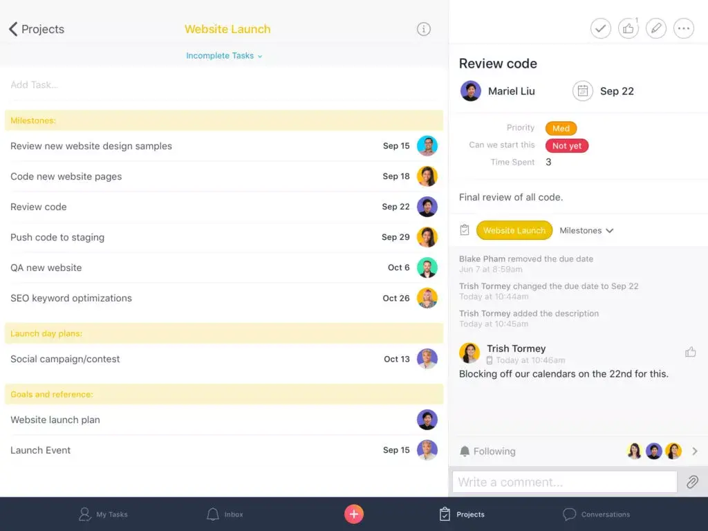 Asana iPad app