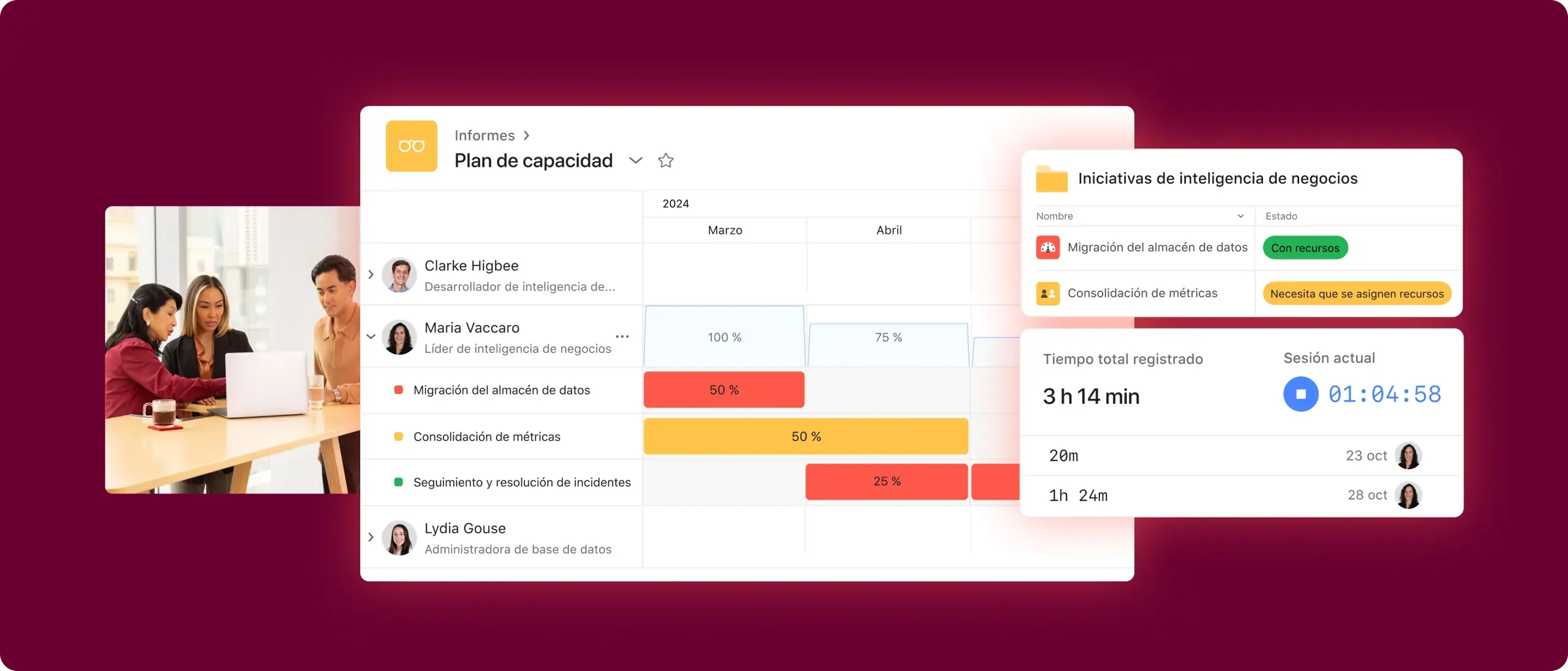 Interfaz de usuario del producto para la planificación de recursos en Asana