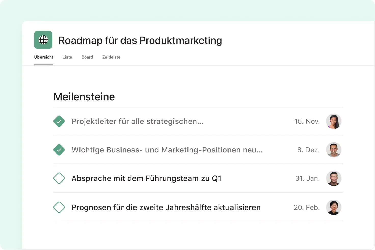 Projektmeilensteine in Asana nachverfolgen