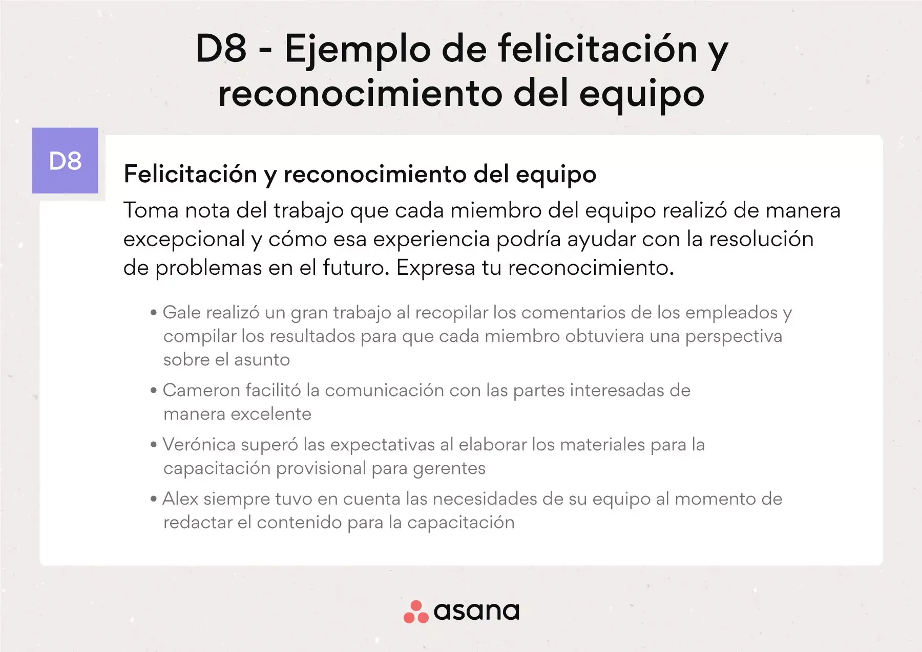 Ejemplo de felicitación y reconocimiento del equipo - 8D