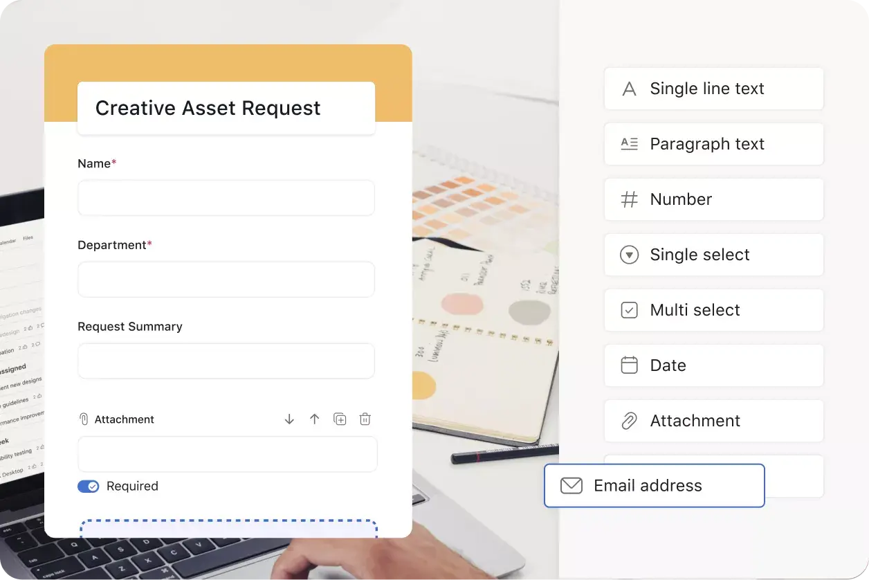 UI produk Asana dari formulir permintaan aset untuk kreatif 