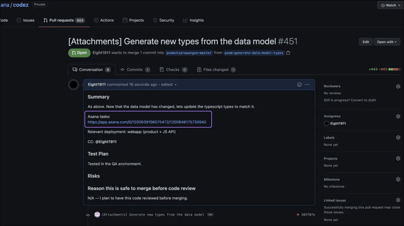 Github pull request description