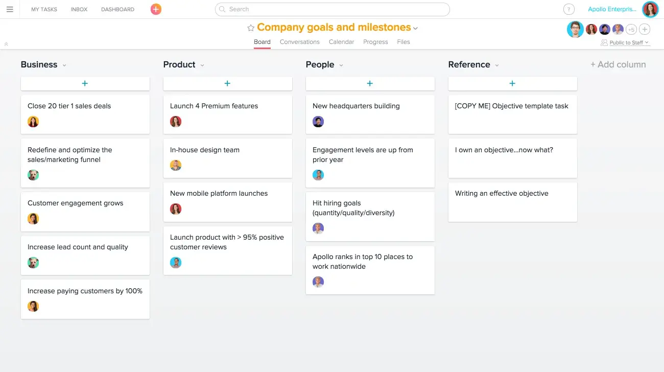 Product UI: Company milestones in Asana