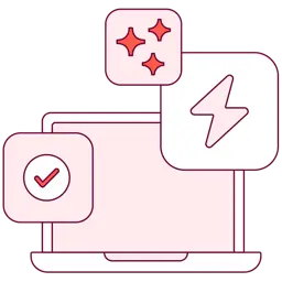 An illustration of a laptop with various icons floating next to the screen. 