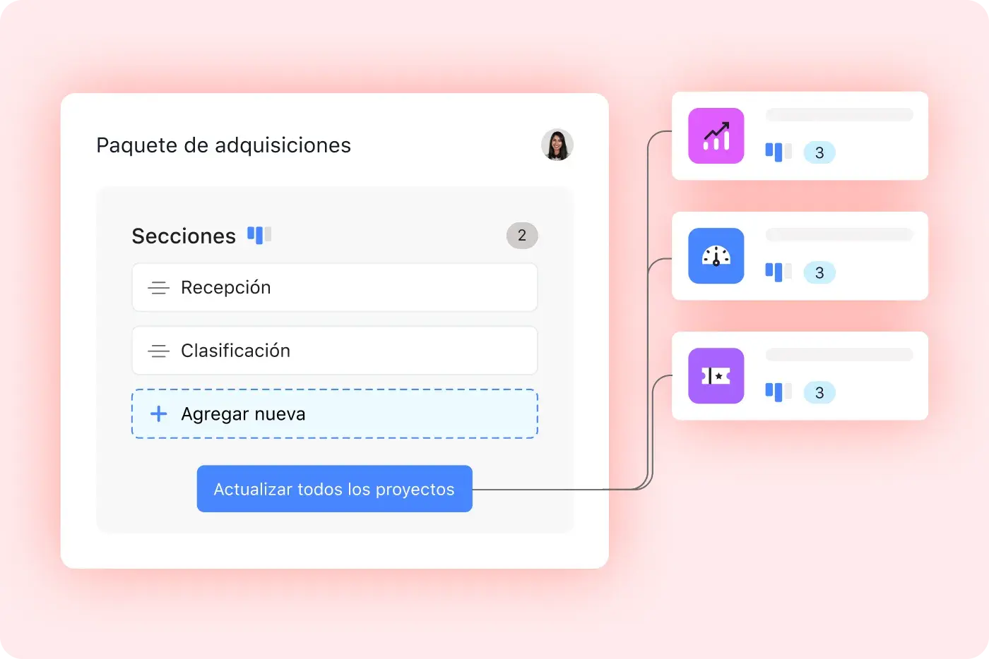 Interfaz de usuario del producto para hacer cambios rápidamente con los paquetes