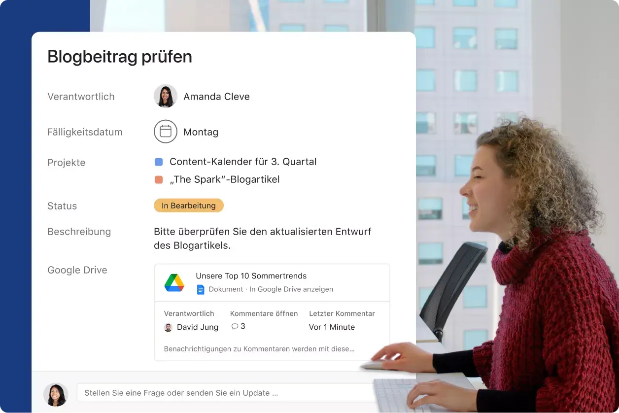 Angestellte, die an Inhalten arbeiten – Asana abstrahierte Produkt-UI