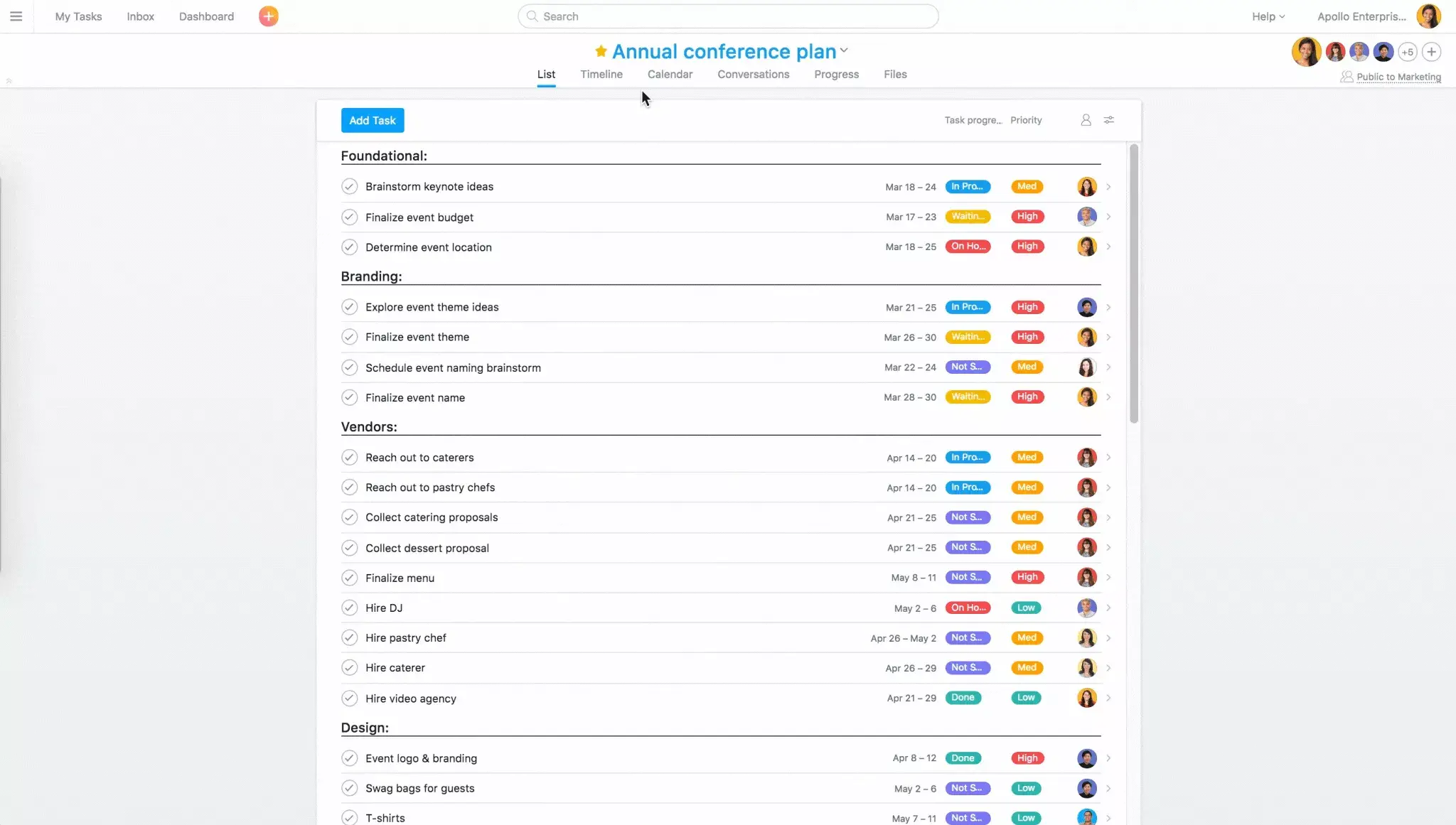 How to switch from a list to timeline view in Asana