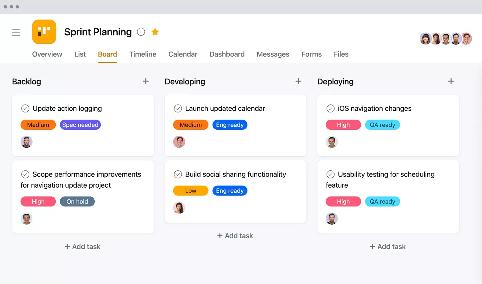 [Old Product UI] Sprint planning in Asana - Sprint backlog project in a Kanban board view (Boards)