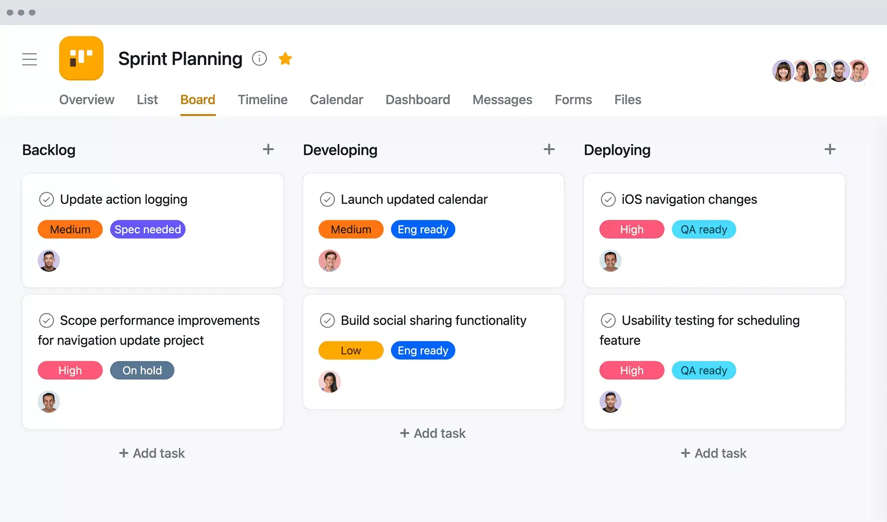 [Old Product UI] Sprint planning in Asana - Sprint backlog project in a Kanban board view (Boards)