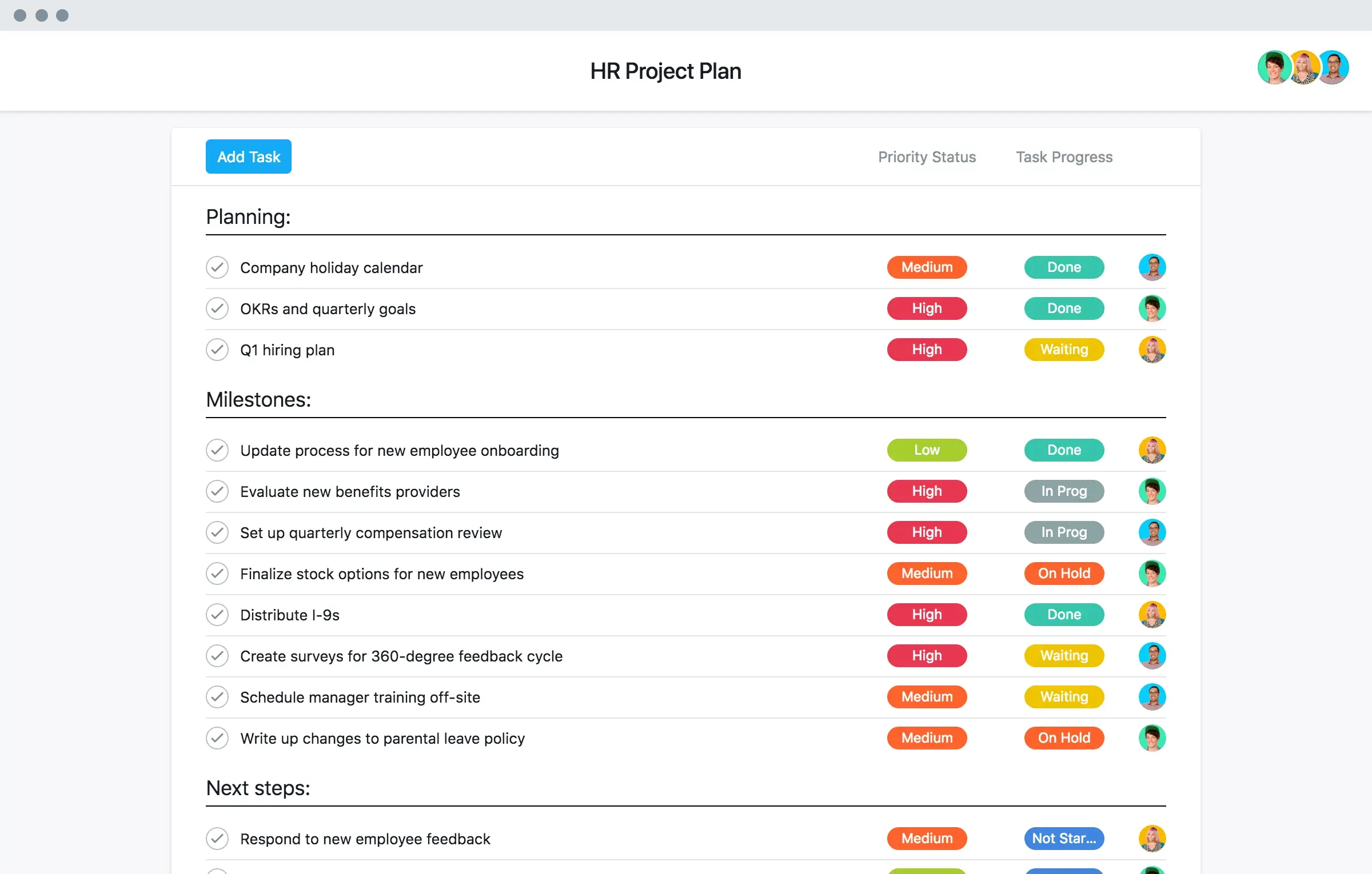 [Altes Produkt-UI] Personal-Projektplan in Asana, Projektansicht im Tabellenformat (Liste)