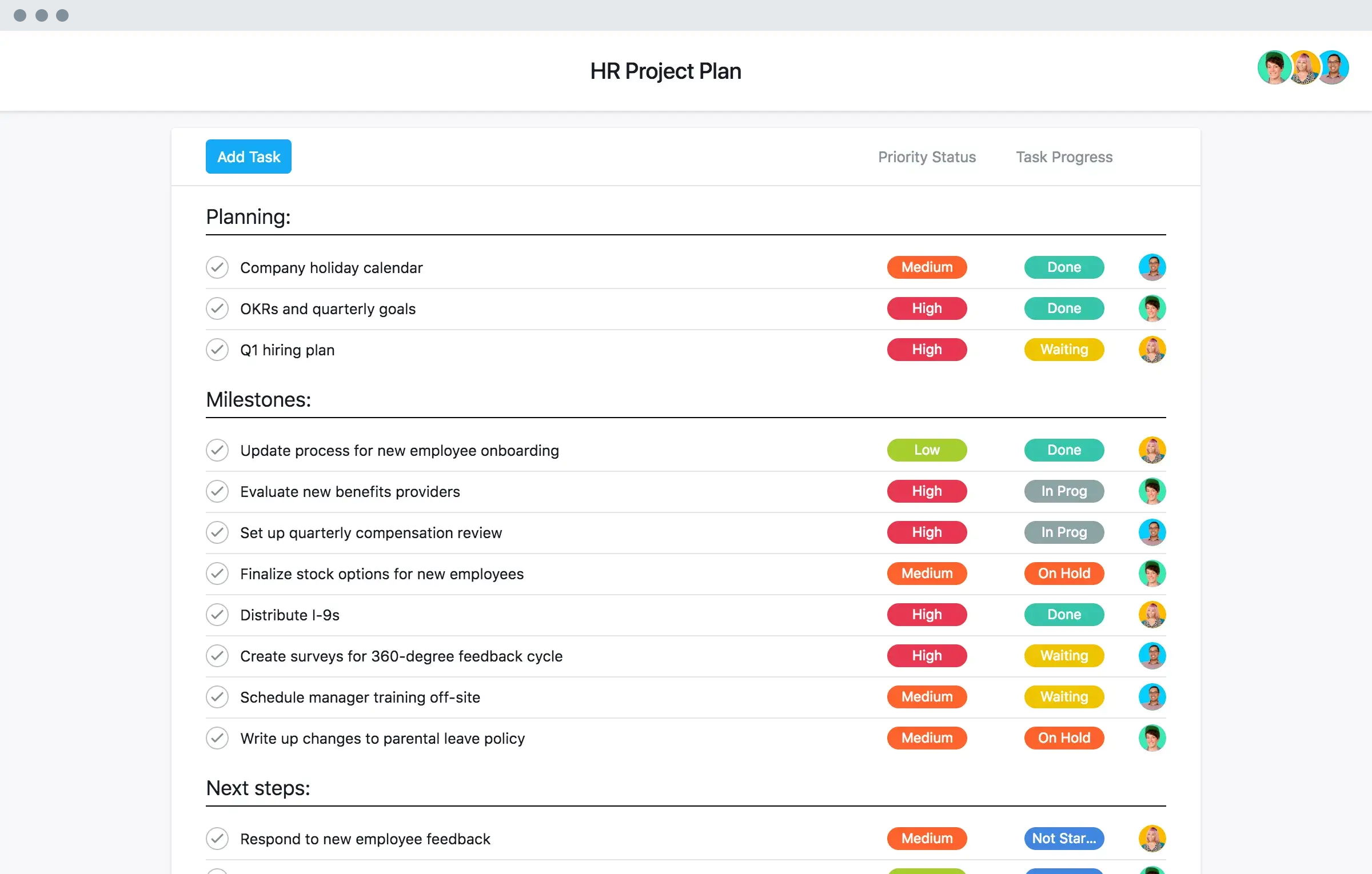 [Old product ui] HR project plan in Asana, spreadsheet-style project view (List)