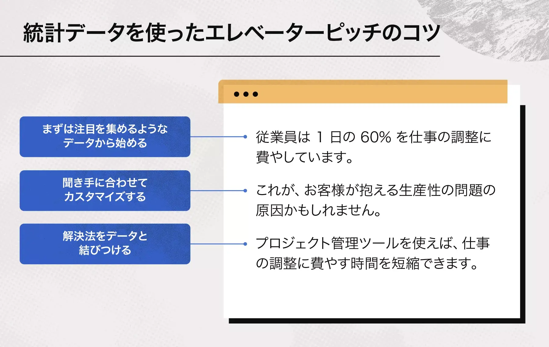 統計データを使ったエレベーターピッチのコツ