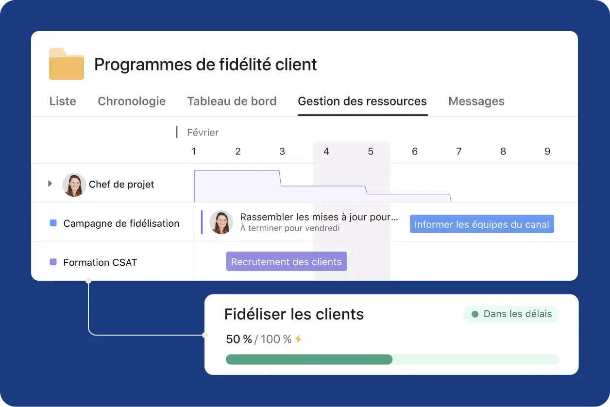 Définir des objectifs sur Asana pour le programme de fidélisation clients - Interface utilisateur produit 