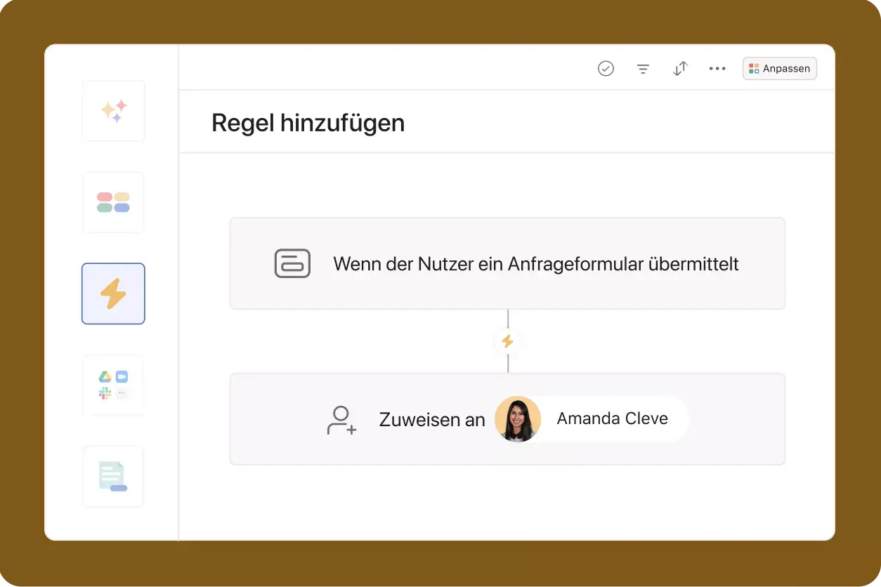 Asana-Produkt-UI für das Hinzufügen von Regeln zu einem Formular 