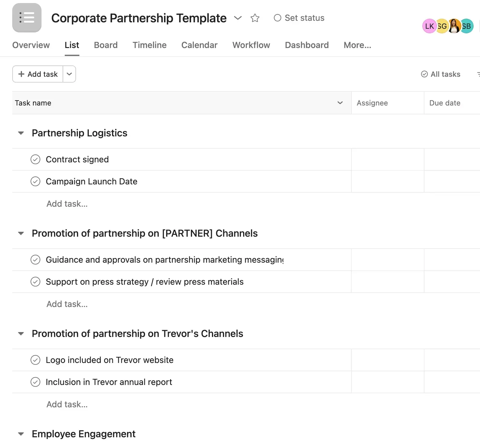 Asana Case Study - The Trevor Project - Partnerships Template