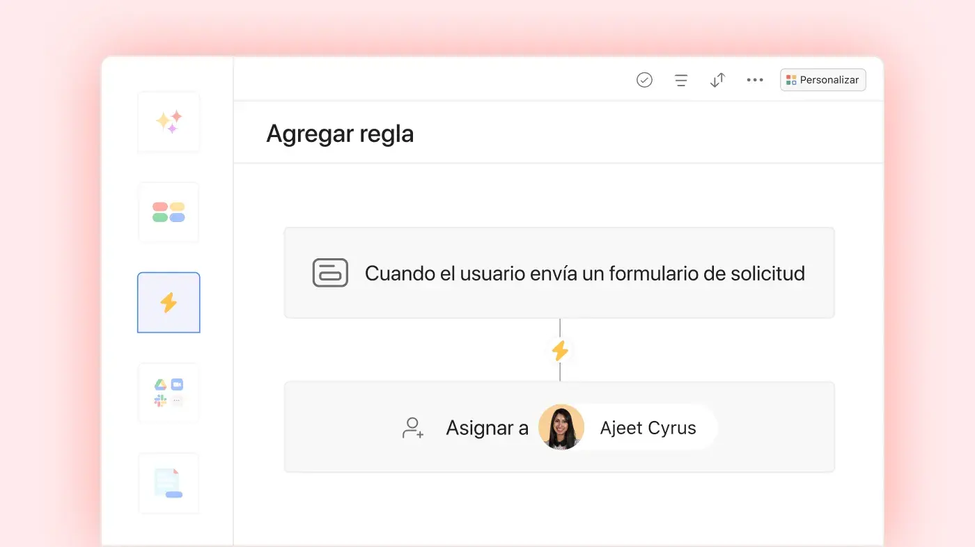 Interfaz de usuario de producto de Asana para agregar reglas a un formulario 