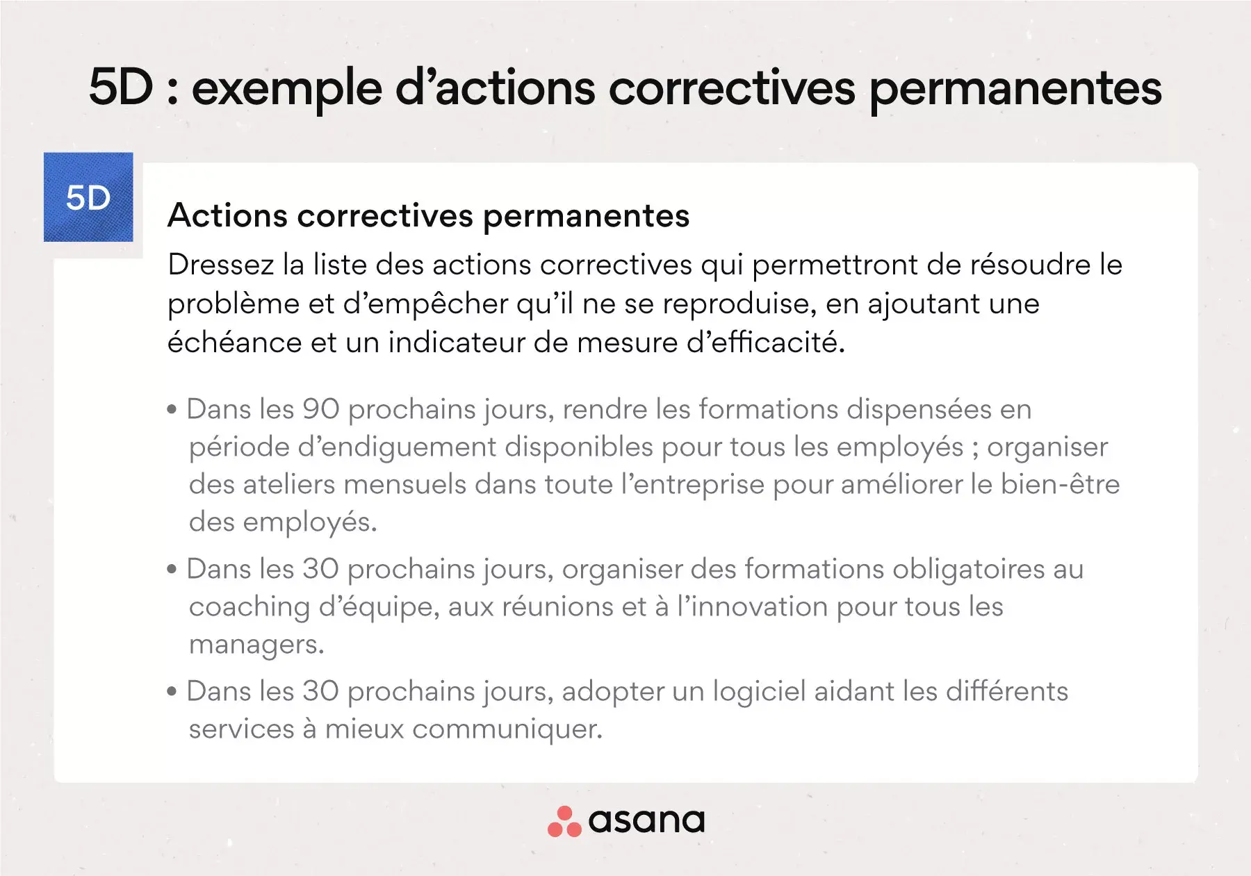 5D : exemple d’actions correctives permanentes