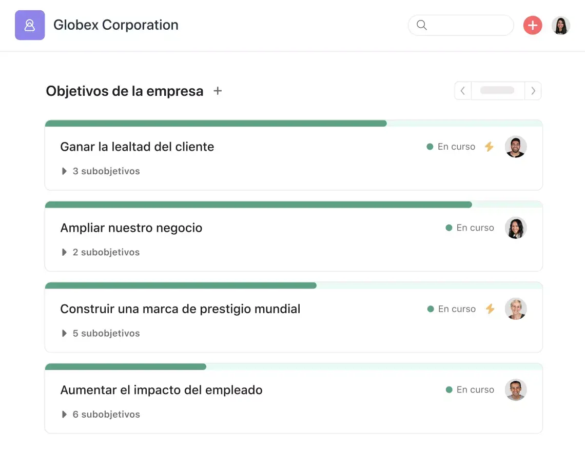 gestiona los objetivos en Asana