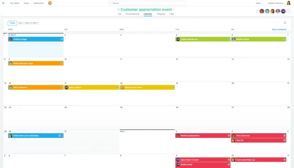 Product UI: Event calendar in Asana