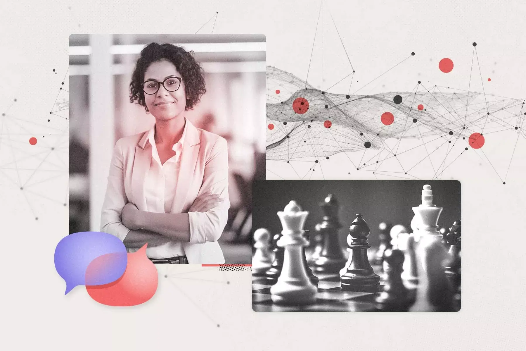 Banner image for an article on resource management for enterprise organizations. Shows a photograph of a woman in an office environment and illustrations representing data and communications.