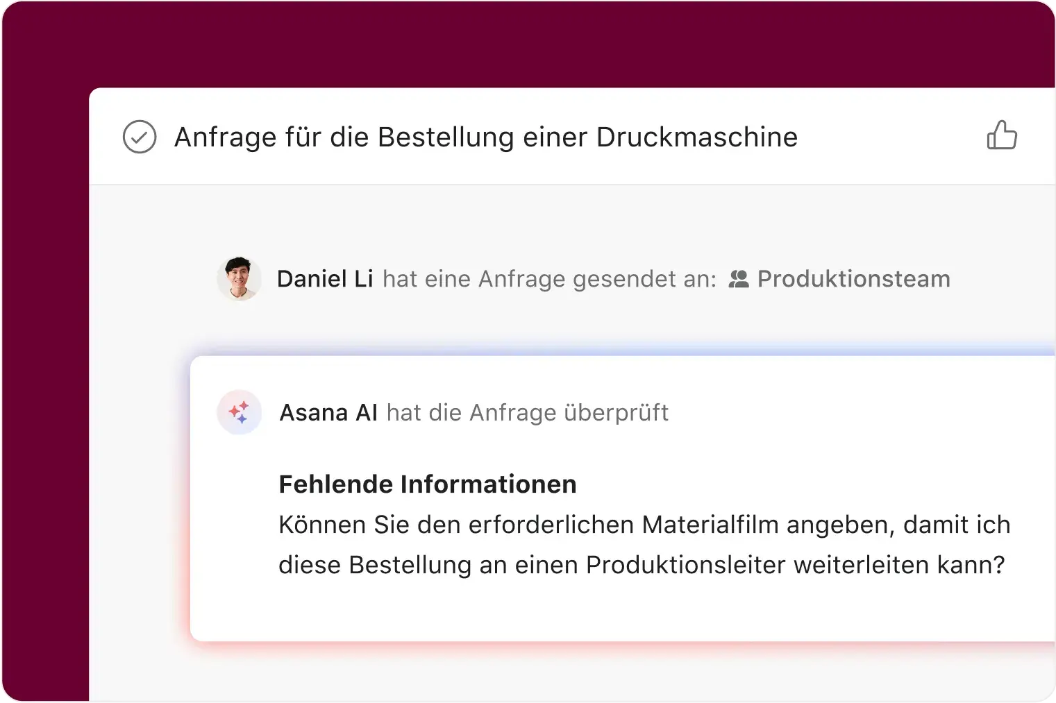 Anfragen optimieren – Produkt-UI in Asana 