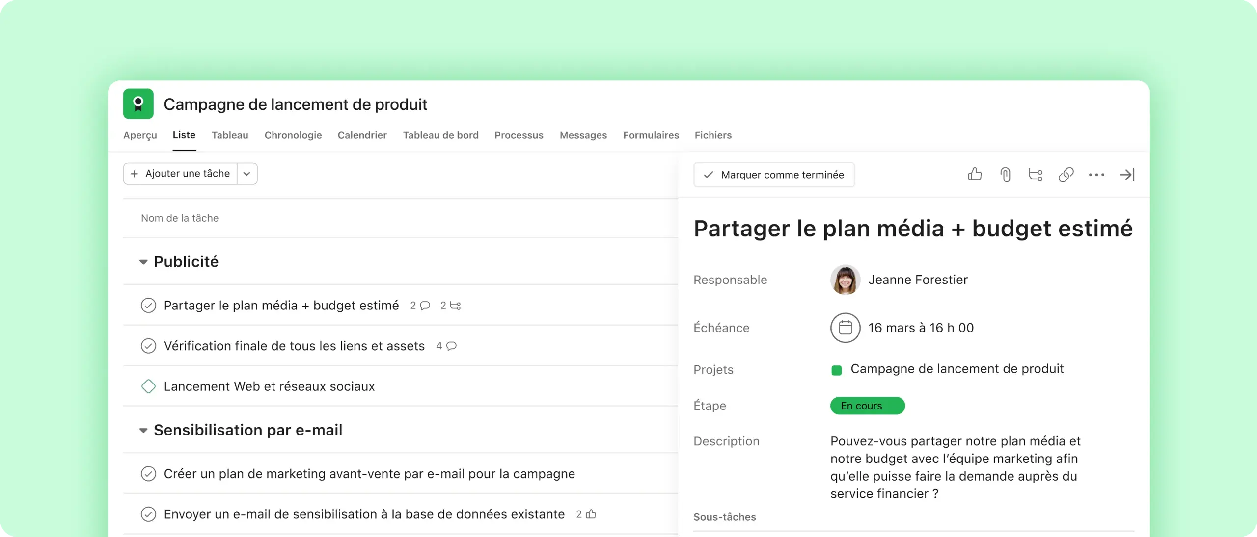 Tasks screenshot in Asana