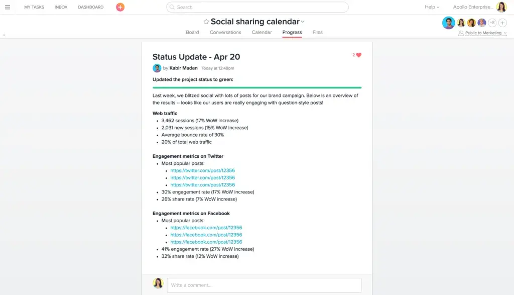 Product UI: Social sharing calendar in Asana