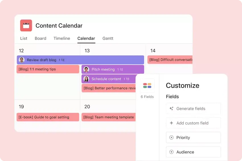 How Asana uses work management for content marketing custom fields product UI