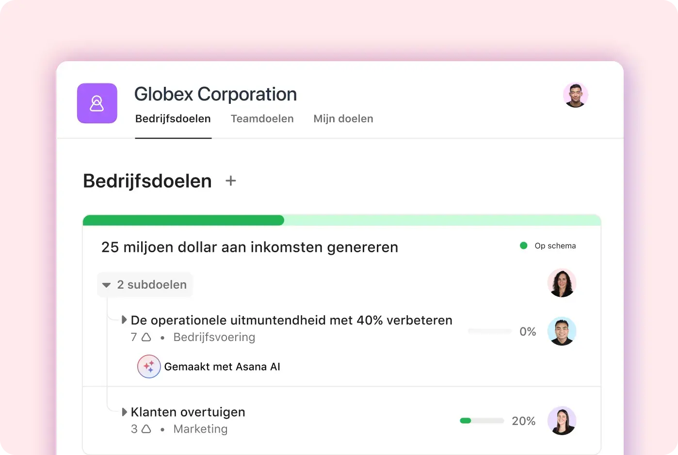 Blijf gefocust Asana UI
