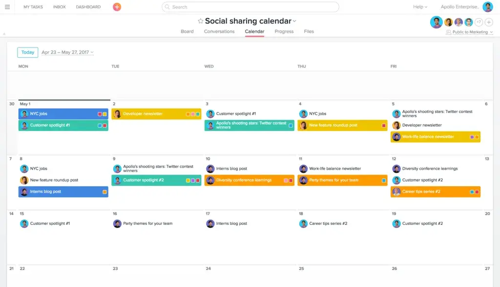 Product UI: social sharing calendar