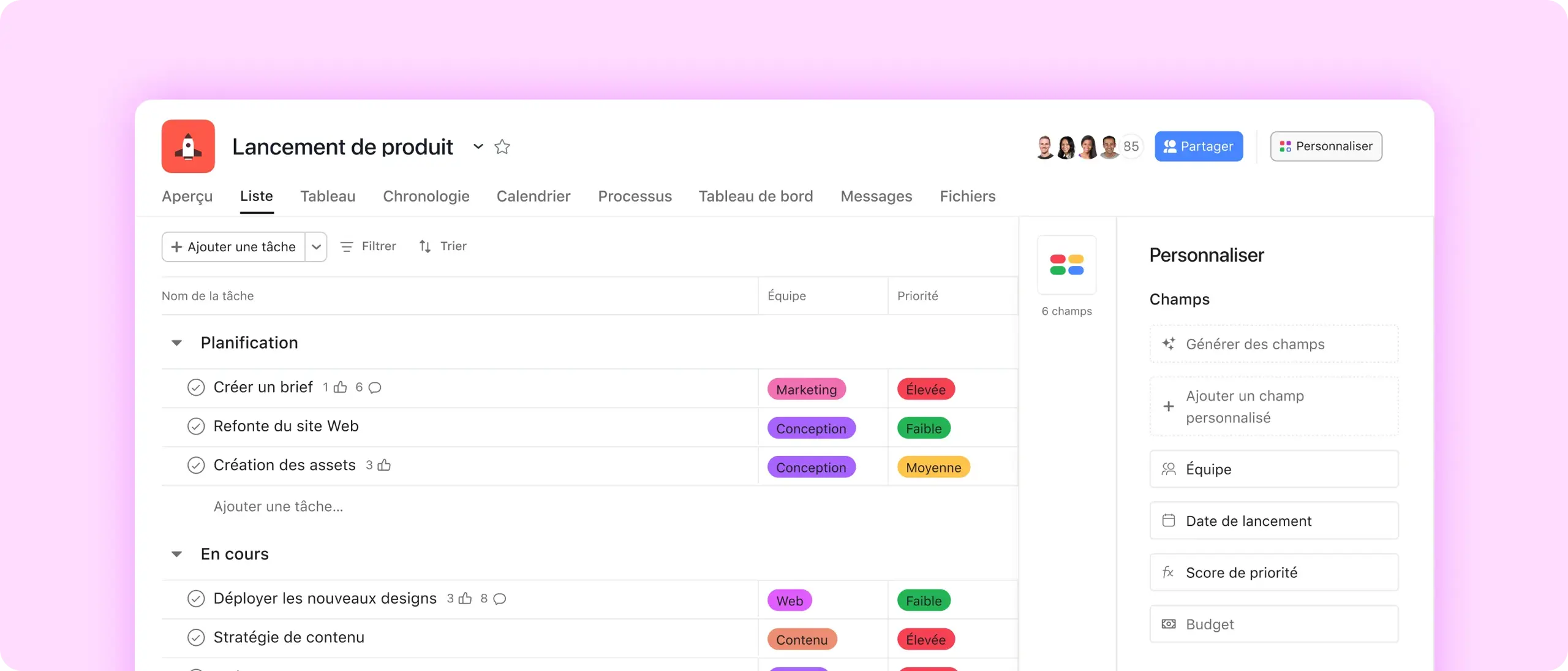 Custom Fields screenshot in Asana