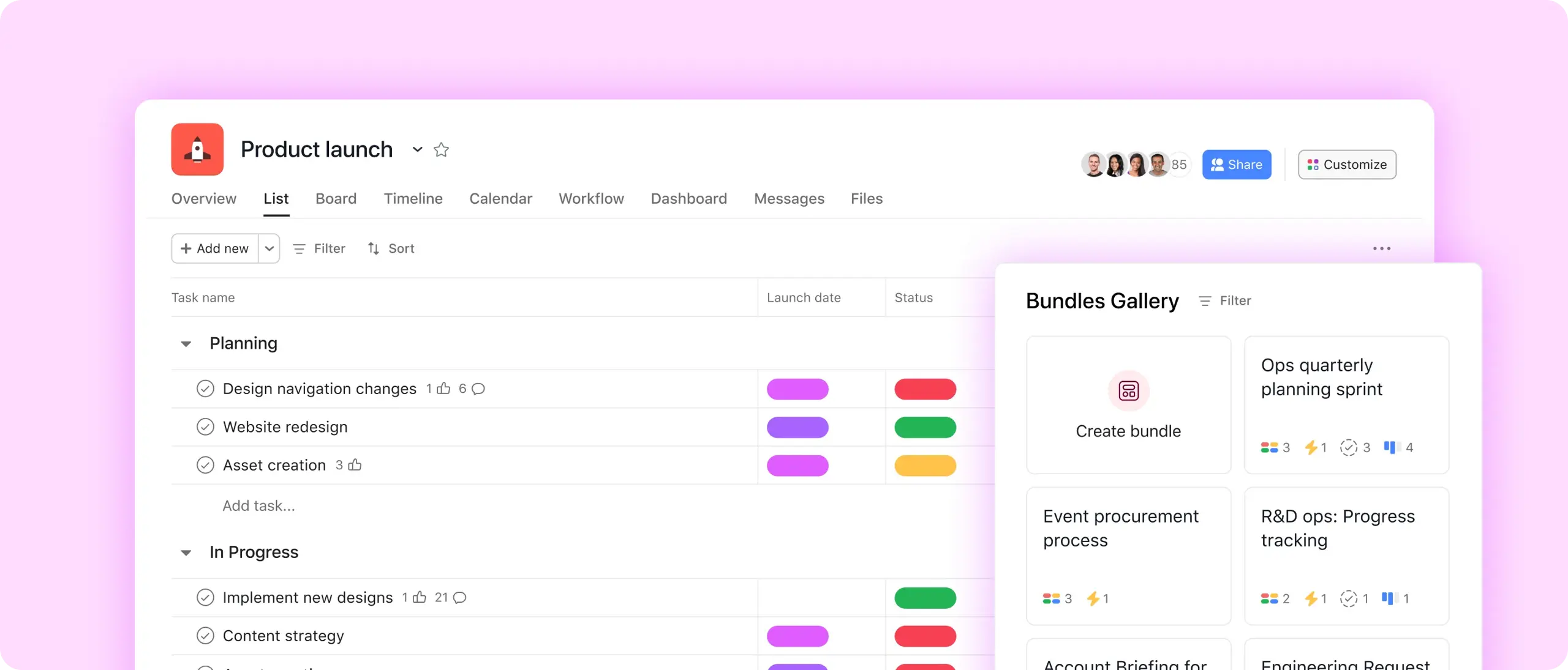 Bundles screenshot in Asana