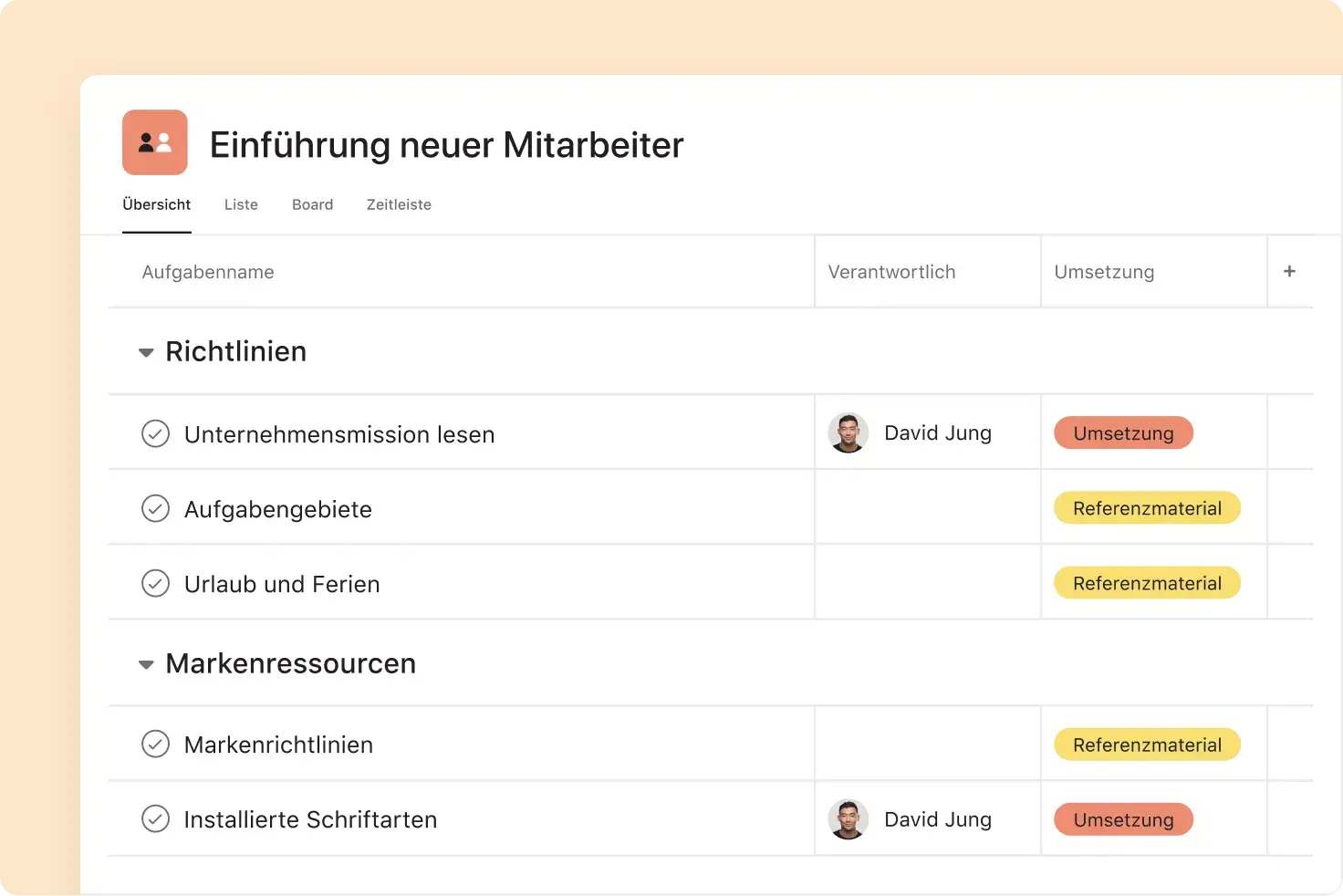 Onboarding von Mitarbeitern in Asana verwalten