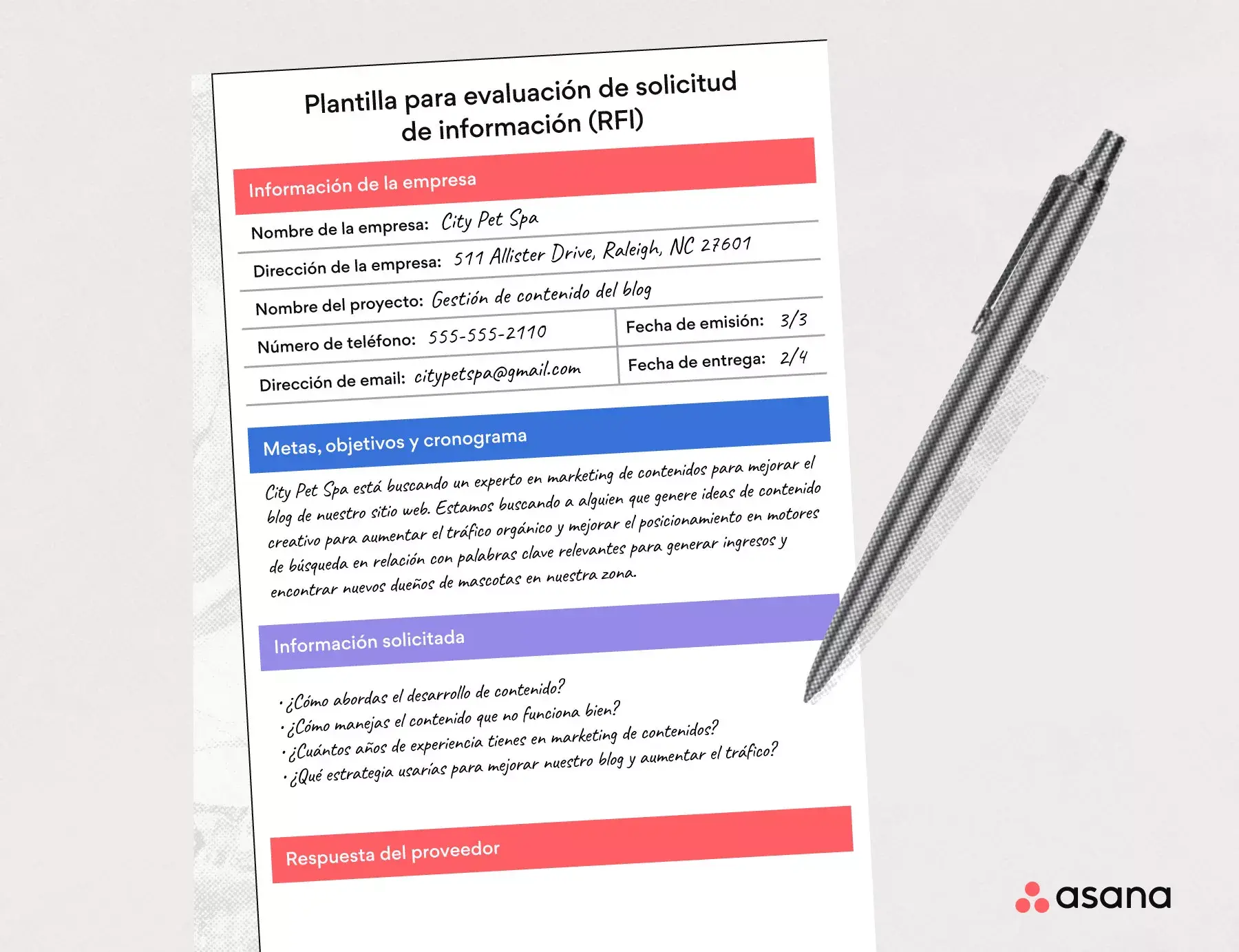 Ejemplo de plantilla de evaluación de RFI