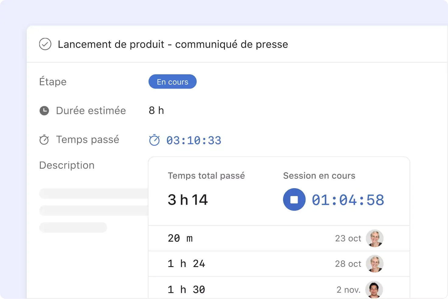 Suivi du temps sur Asana