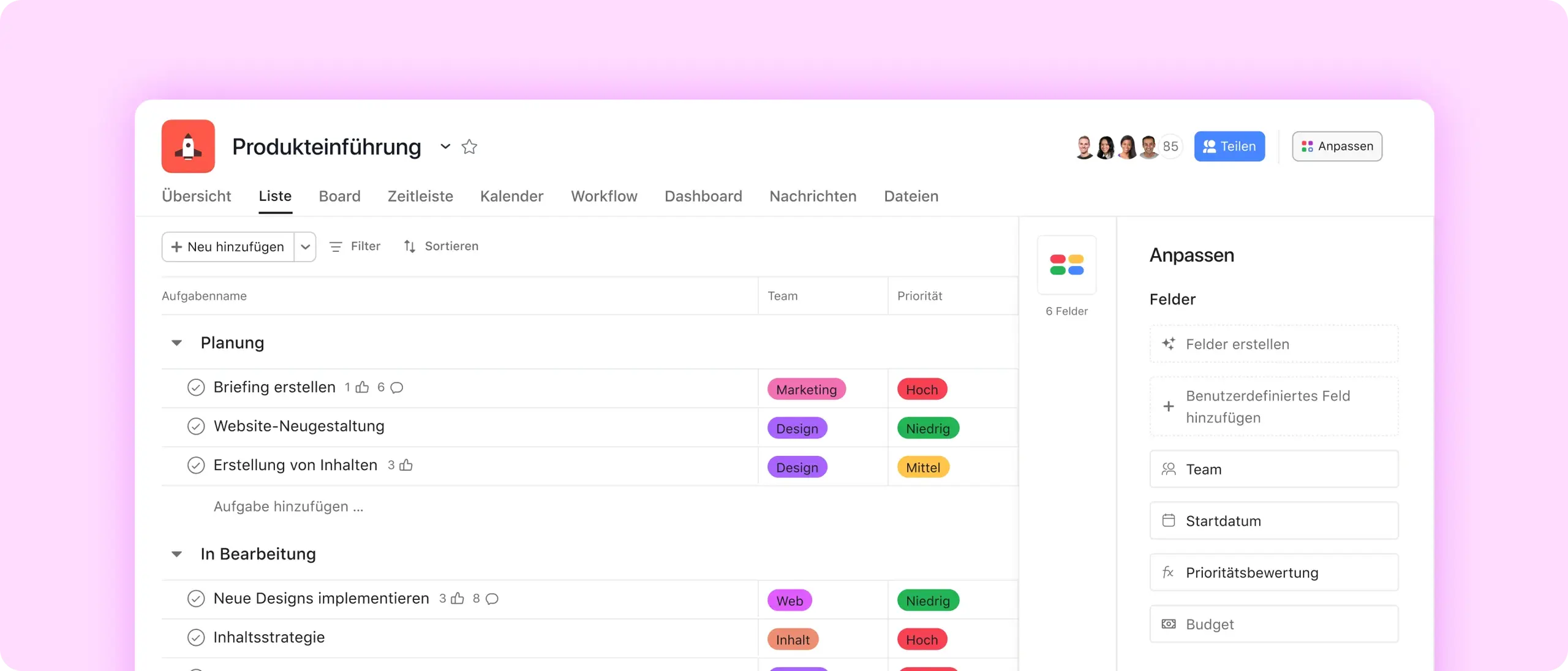 Custom Fields screenshot in Asana
