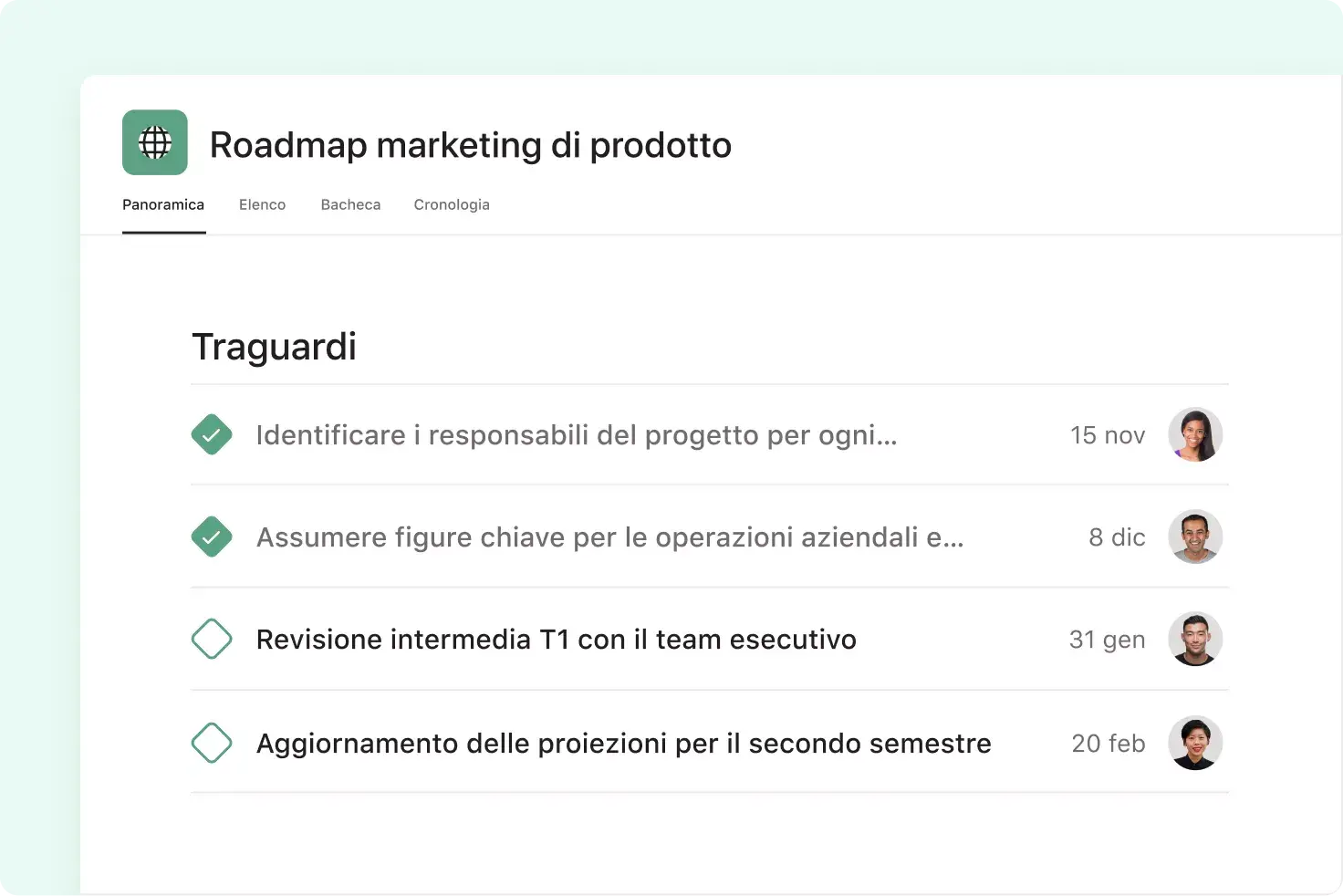 monitora i traguardi dei progetti su Asana