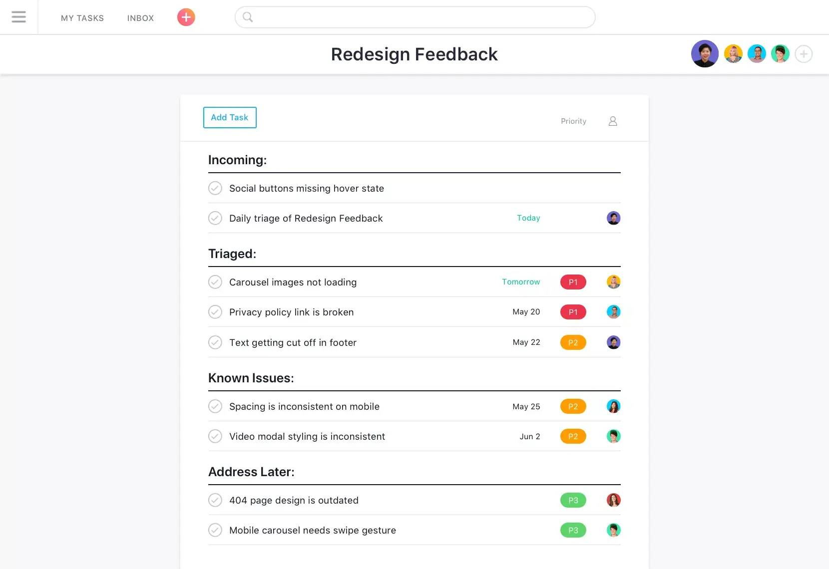 Feedback en matière de refonte de site - Interface utilisateur produit Asana